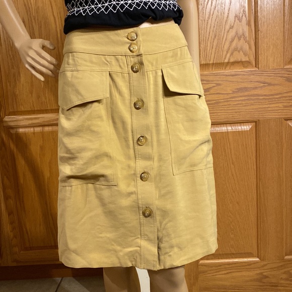 a new day - midi tan skirt with cute front pockets and complete button up front - Picture 1 of 10